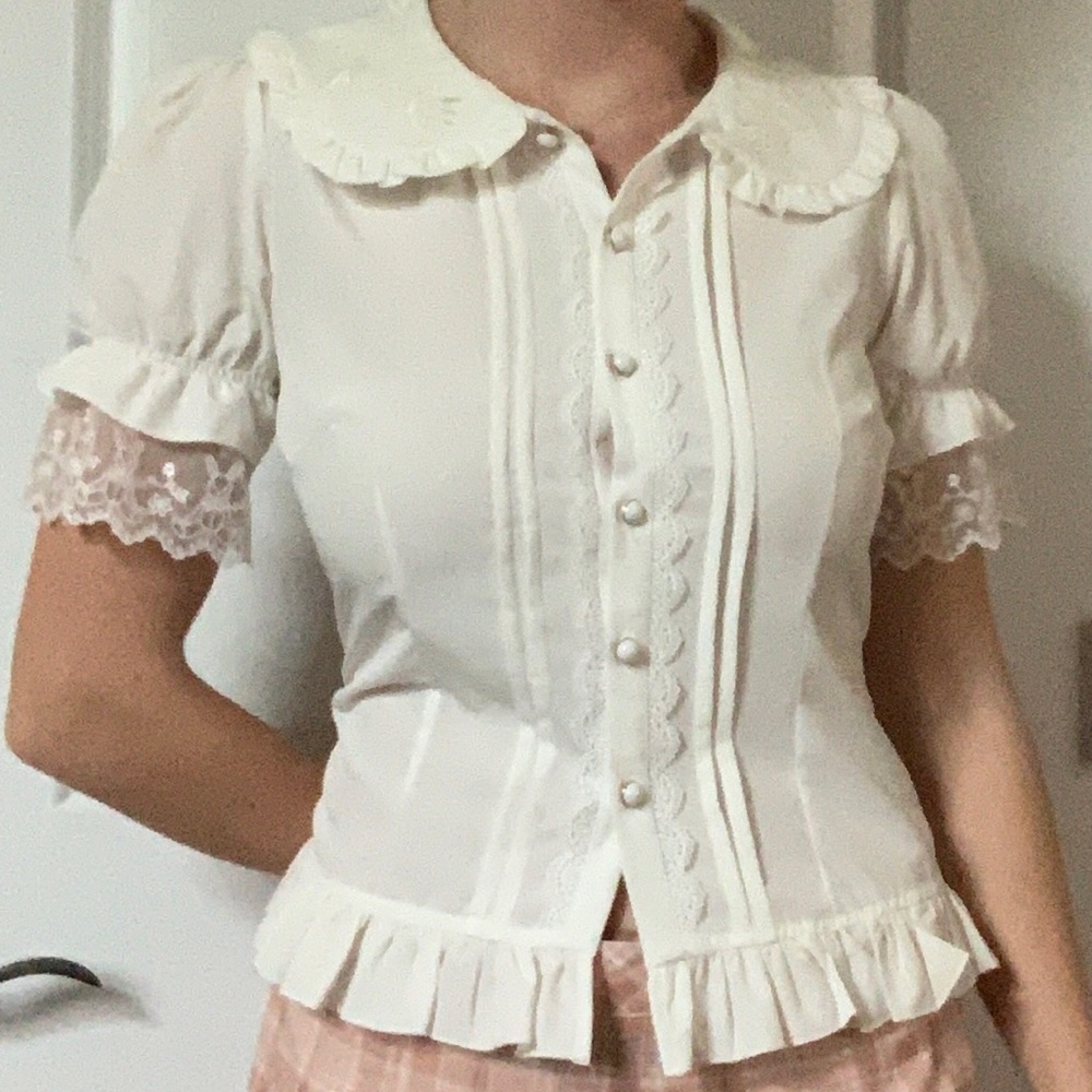 White Lolitimes Lolita Bunny Detailing Lace Blouse